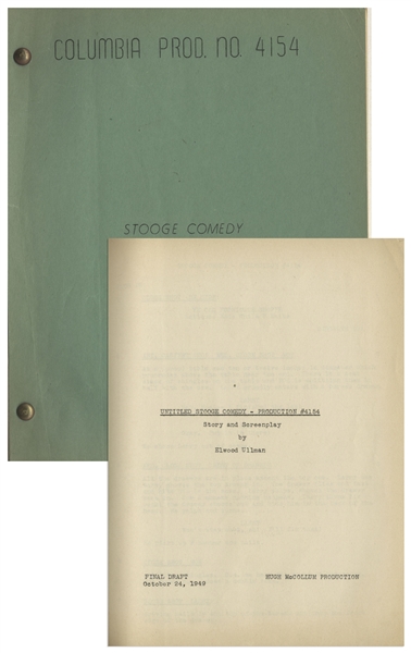 Moe Howards 28pp. Script Dated October 1949 for The Three Stooges Film A Snitch in Time -- Very Good Plus Condition
